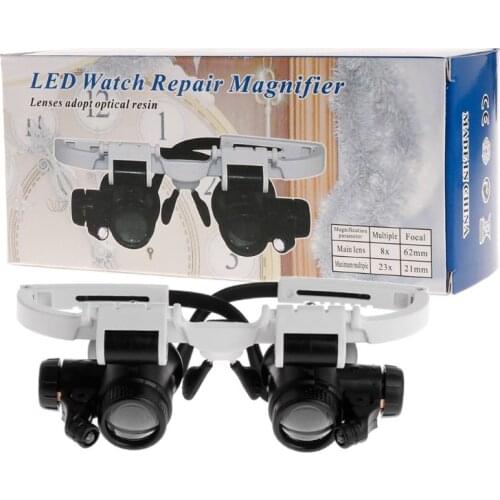 Headband Magnifier with LED Light Head Mounted Magnifying Glasses 8X 23X