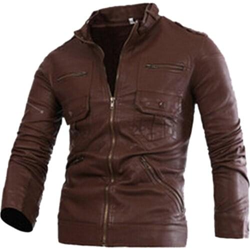 New trend of multi zipper collar men motorcycle leather leather mens jacket water quality