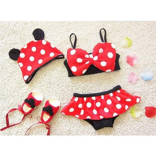 2020 New Childrens Swimwear Two Pieces Bikini Polka Dot Girls Bathing Suits Baby Kids Swimming Red