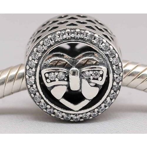 Original Openwork Loving Ties Charm With Crystal Beads Fit 925 Sterling Silver Bead Charm Bracelet Bangle DIY Jewelry