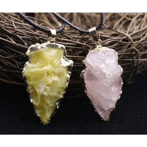 Arrow Pendant Necklace Agates Black Obsidian Colorful Crystal Natural Stone Necklaces Amulet Pendulum Women Chakra Jewelry