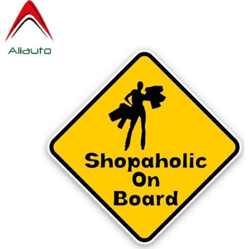 Aliauto Warning Car Sticker Shopaholic on Board Shopping Woman Accessories Waterproof Sunscreen Decal PVC,14cm*14cm