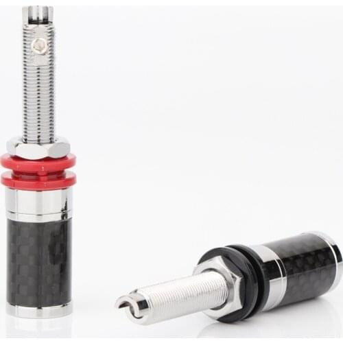 Preffair Rhodium Plated Tellurium Speaker Binding Post Female Banana Jack Connector Carbon Fiber Shielding HIFI Audio DIY Scr