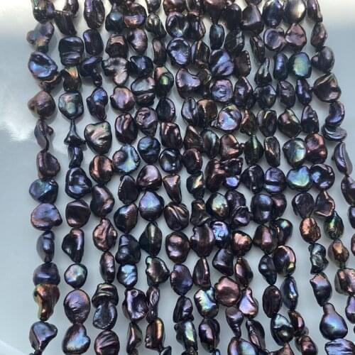 Freshwater pearl black reborn keshi pearl flat oval 7-8mm FPPJ wholesale 39cm nature loose beads for DIY jewelry