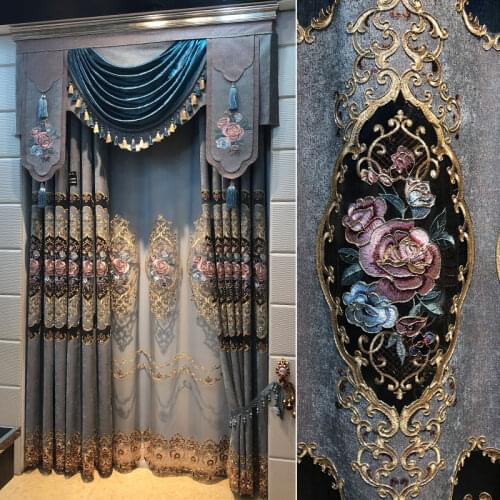 LUXURY European style flocked Bronzing jacquard curtain sitting room Bedroom wedding decoration Retro court Decorative fabric