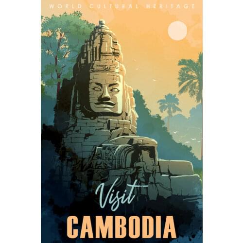 Vintage Retro Visit Cambodia Angkor Wat Temple Art Film Print Silk Poster 24x36inch