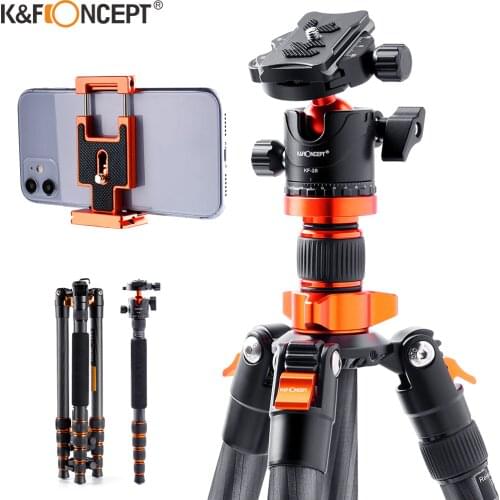 K&F Concept SA255C1 68 inch Carbon Fiber Camera Tripod with 360 Degree Ball Head and 10kgs Load Detachable Monopod
