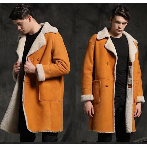 2020 New SANI Yellow Soft Thicken Real Fur Coat Men Medium Winter Warm Slim Suit Collar Genuine Leather Jackets Shearling Fur