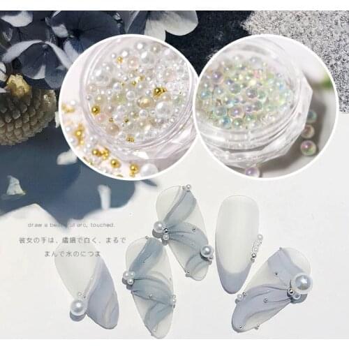 Mix Size Nail Pearls Decor Micro Beads Glass Balls Charm Pearls Nail Art Decorations Tiny AB Crystal Rhinestones Nail Art