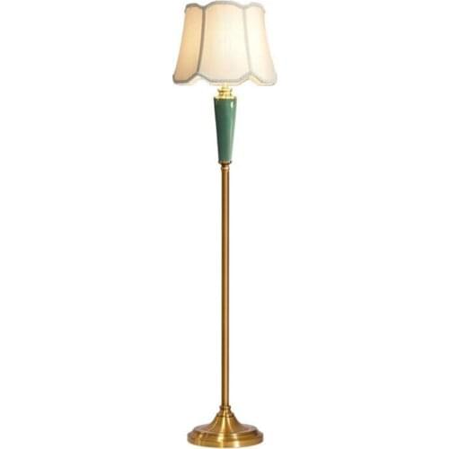 Modern Luxurious Ceramic Copper Floor Lamp for Foyer Bed Room Study Decor Porcelain Fabric Floor Light 163cm 1893