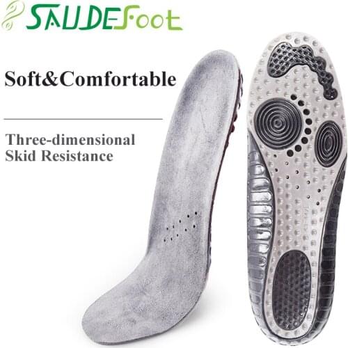 Saudefoot Sport Insoles 3D Gel Skid Resistance Shock Absorption Heel Riser Vent with U Shape Design Soft Shoes Pads
