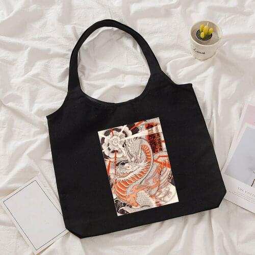Fashion Large Capacity Harajuku Dragon Printed Tote Handbag Hiphop Shopper Gothic Women Canvas Bag Classic Vintage Shoulder Bags