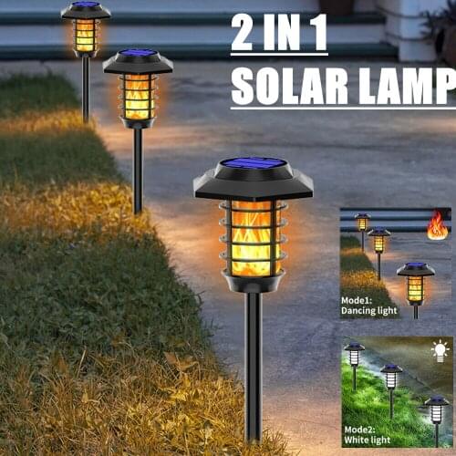 2 IN 1 LED Solar Flame Torch Lamp Outdoor Solar Garden Light Flame/White Light Waterproof Lamp Courtyard Path Lawn Spotlight