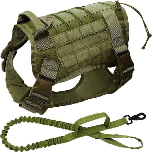 Tactical Dog Vest Harness K9 Working Dog Nylon Bungee Leash Lead Military Training Running Medium Large Dogs German Shepherd