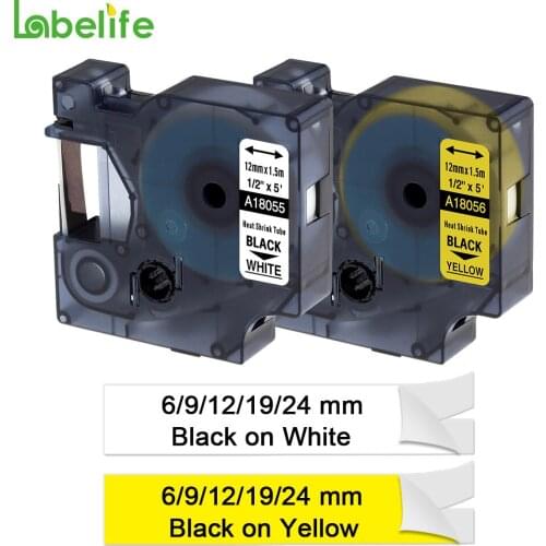 Labelife 18051 18052 18055 Compatible for DYMO Industrial Heat Shrink Tubes Black on White/Yellow Label Maker RhinoPRO 3000,4200