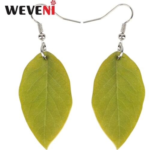 WEVENI Acrylic Green Leaf Earrings Big Long Dangle Drop Novelty Greenery Plant Jewelry For Women Girls Ladies Teens Accessories