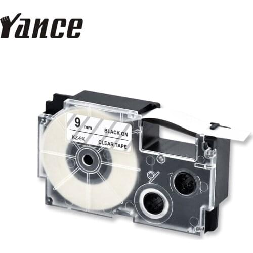 Yance 9mm XR-9X XR9X XR 9X Black on Clear label maker tape Compatible for Casio EZ ribbon label Printer KL-60-L KL-120L KL-60SR