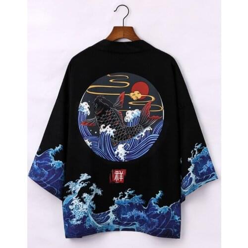 Women Kimono Shirt Japanese Style Blouse And Tops 2020 Summer Cartoon Print Cardigan Obi Yukata Haori Open Stitch Clothes