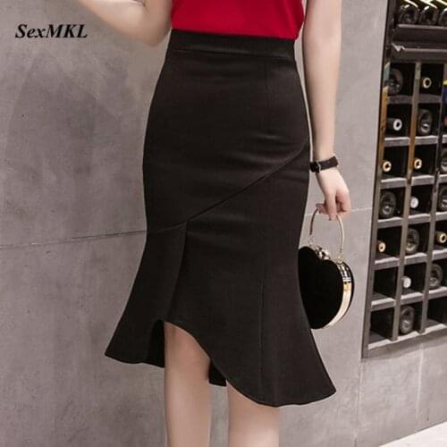 Plus Size Elastic Black Skirts Womens 2020 Fashion Knee Length High Waist Skirt Sexy Bodycon Office Women Korean Winter Skirts