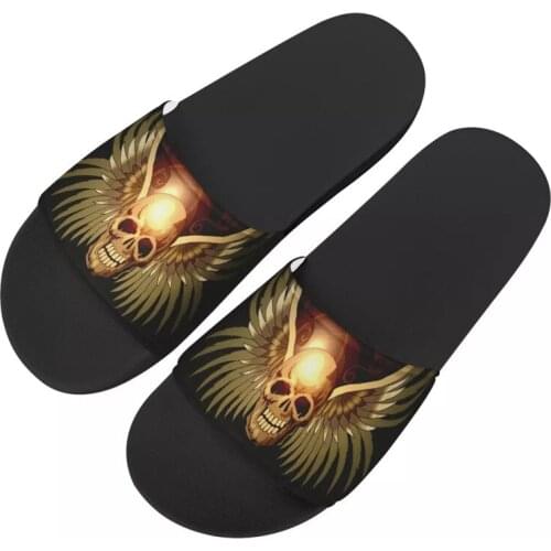 WHEREISART Skull Prints Women Slippers Shoes PU Summer Footwear Fashion Female Water Slides Outdoor Flat Ladies Beach Sandals