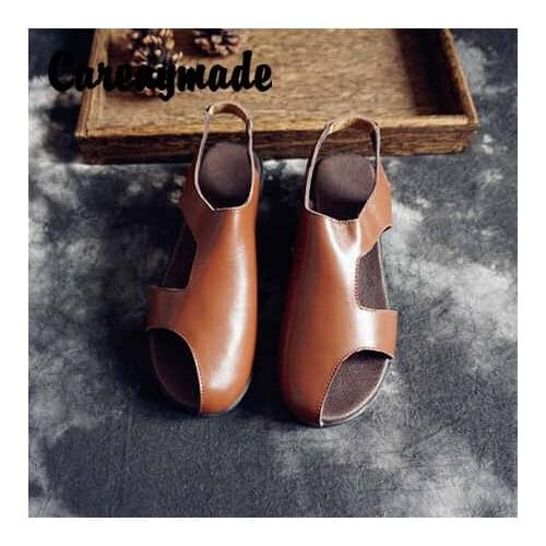 Careaymade-Genuine Leather Mori Womens Shoes,Retro Literary style Simple and Comfortable Leather Low Heel Sandals,3 colors