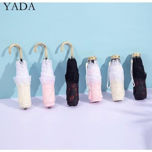 YADA New INS Gold J Handle Princess Lace Umbrella 6 Bones Rain Sunny Umbrella For Women Windproof Folding Umbrellas YS200221
