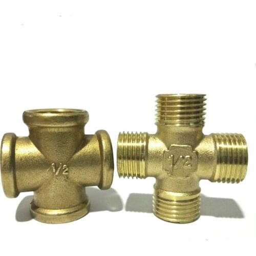 1/2" 3/4" BSP Female Male Thread Cross 4 Way Brass Pipe Fitting Coupling Connector Adapter