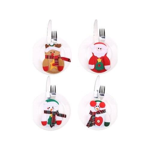 1/4pcs Merry Christmas Knife Fork Cutlery Bag Set Natal Christmas Decorations for Home 2021 New Year Eve Xmas Party Decoration
