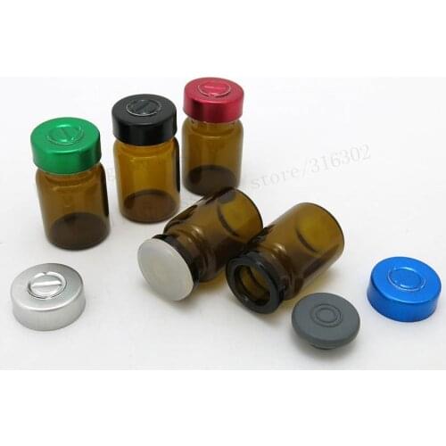 100 x 6ML Amber Glass Vials Bottles Jars with Aluminum Tear Cap 1/5oz Skin Care Glass Container