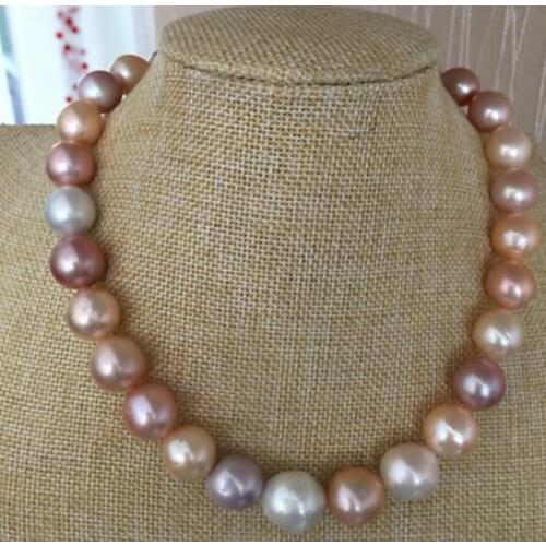 13-14mm baroque pink purple multicolor pearl necklace 18inch 36"