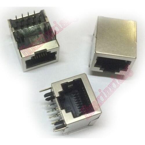 20PCS/Lot RJ45 8P8C Steel Shield Network Female Jack Connector PCB Mounting 90 Degree