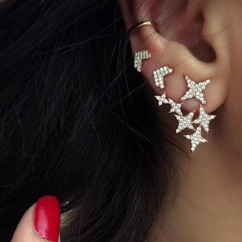 3pcs Luxury Crystal Star Wedding Earrings Set Gold Color Stud Earrings For Women Fashion Statement Bridal Jewelry