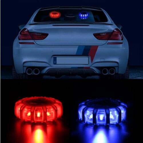 Automobile Multifunction Warning Light Roadblock Safety Indicator 10 Mode Round Shape LED Flash Magnetic Car Ceiling Lighting