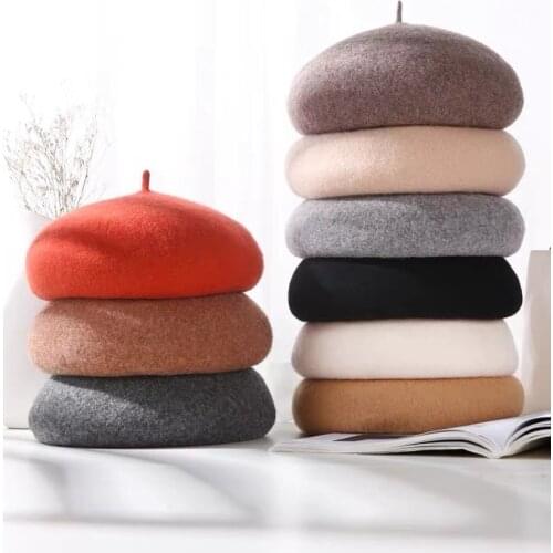 Beret Autumn Winter Retro French Artist Warm Wool Beret Caps for Women Elegant Solid Color All-Match Winter Hats Walking Cap Hat
