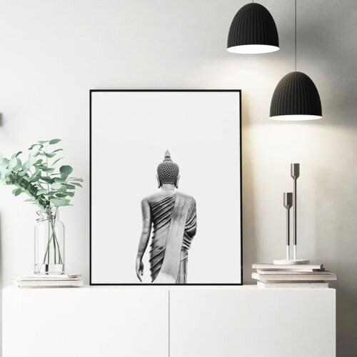 Buddha Wall Art Canvas Painting Modern Boho Decor Black and White Buddha Statue Vertical Yoga Poster and Print Wall Picture