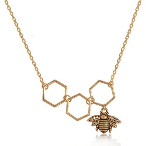 8Seasons Necklace Gold Color & Gold Tone Antique Gold Honeycomb Bee Hollow Pendant Creative Necklace 48cm(18 7/8") long, 1 Piece