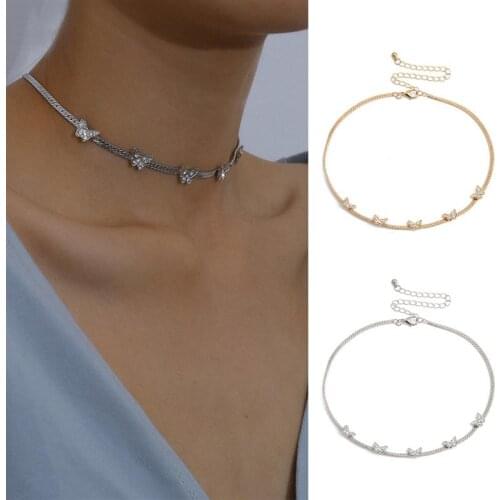 1pc Fashion Chain Choker Butterfly Decor Snake Chain Clavicle Necklace Pendant Choker Jewelry Accessories For Women Girls