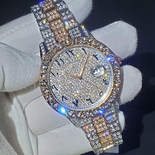 Hiphop MISSFOX Luxury Top Brand Mens Iced Out Watches Calendar Quartzo Rose Gold Wrist Watches Youngster Watch For Man Jewelry