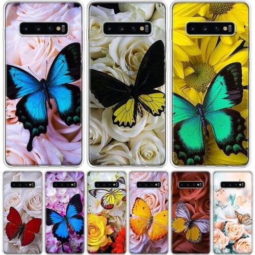 Butterfly on white roses flower Phone Case For Samsung Galaxy S10 S21 S20 FE Ultra Note 10 9 8 S9 S8 S7 Plus Lite Pro + J4 J6 Co
