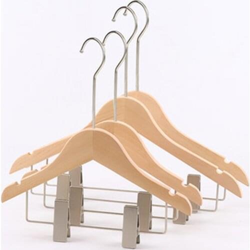 10pcs/lot Wooden Dress Hangers with Clips Natural Wood Baby Kid Hanger Without Painting (30pcs or more can make logo)