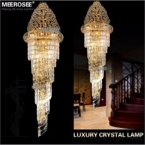 Long Crystal Chandelier Light Fixture Classic golden chrome Hotel Crystal Lamp for Lobby Stair Hallway 100% Guarantee