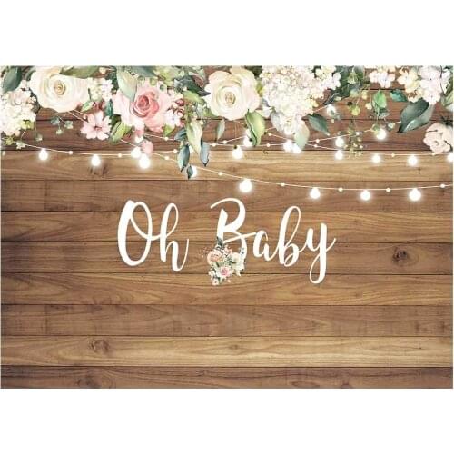 Rustic Wood Baby Shower Party Backdrop Oh Baby Girl Floral Retro Wooden Flowers Photography Background Cake Table Decoratio