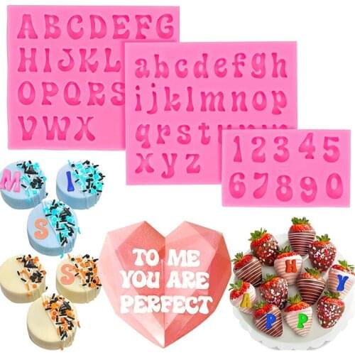 3pcs Letter Molds for Chocolate Covered Strawberries Silicone Uppercase Lowercase Alphabet Number Fondant Mold for Making Candy