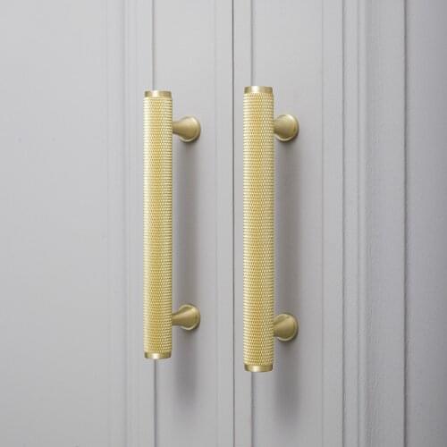LKL North European American Light Luxury Brass Knurled Clothes Cabinet Furniture Cabinet Door Small Pull Pure Brass Long Handle