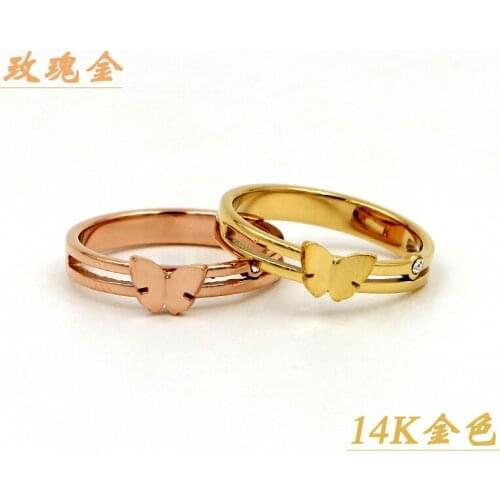 Fashion Brand Crystal Love Hollow Butterfly Engagement Rings Women Rose Gold Color Stainless Steel Party Wedding Gift