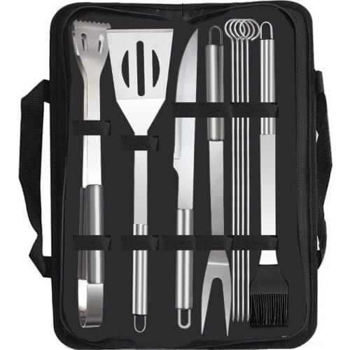 9 in 1 Stainless Steel BBQ Tools Set Spatula Fork Tongs Knife Brush Skewers Barbecue Grilling Utensil for Outdoor Cooking Tools