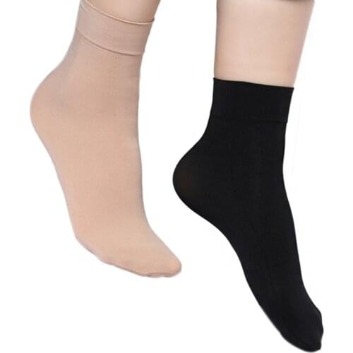 5 Pairs 2020 Fashion Autumn Winter Warm Socks Ladies Girls Solid Color Wide Mouth Nylon Ankle Socks Women Men Sokken Black/Nude