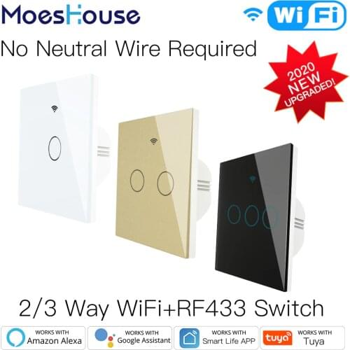 NEW WiFi Smart Light Switch RF433 No Neutral Wire Single Fire Smart Life Tuya App Control Works with Alexa Google Home 220V EU