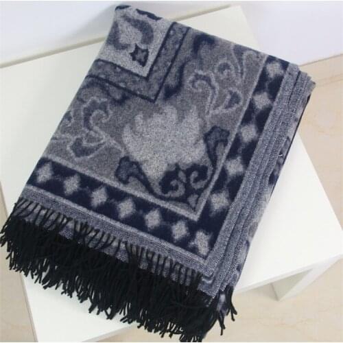 Super large size 100%goat cashmere print women thick heavy scarfs shawl pashmina blanket double sided jacquard 150x220cm