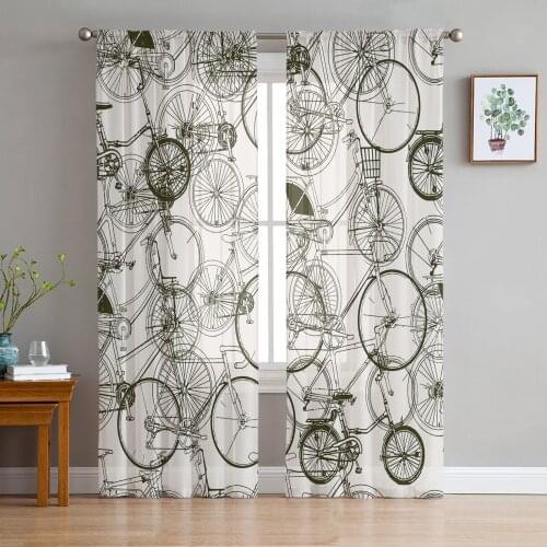 Single Line Bicycle Tulle Curtains For Living Room Bedroom Transparent Tulle Curtains Window Drapes Sheer Curtain